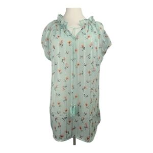Vintage Solitaire Blue Floral Sheer Sleeveless Blouse M Romantic